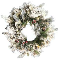 Pre-Lit Snowy Christmas Wreath  55 cm White WHITEHORN