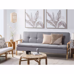 Sofa Bed TJORN Fabric Light Grey 3 Seater