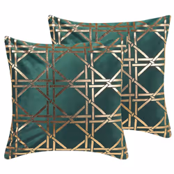 Set of 2 Cushions Geometric Pattern 45 x 45 cm Green with Gold CASSIA