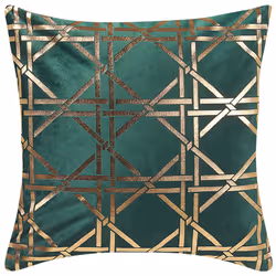 Set of 2 Cushions Geometric Pattern 45 x 45 cm Green with Gold CASSIA
