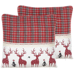 Set of 2 Cotton Cushions Reindeer Pattern 45 x 45 cm Red ROBBIE