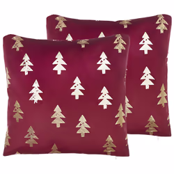 Set of 2 Decorative Cushions CUPID Velvet 45 x 45 cm Red Christmas Pattern