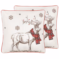 Set of 2 Cushions Reindeer Motif 45 x 45 cm Red and White SVEN