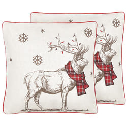 Set of 2 Cushions Reindeer Motif 45 x 45 cm Red and White SVEN