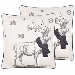 Set of 2 Cushions Reindeer Motif 45 x 45 cm Black and White SVEN