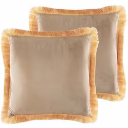 Set of 2 Fringed Velvet Cushions 45 x 45 cm Beige POTHOS
