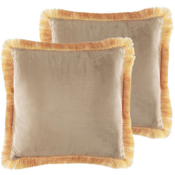 Set of 2 Fringed Velvet Cushions 45 x 45 cm Beige POTHOS
