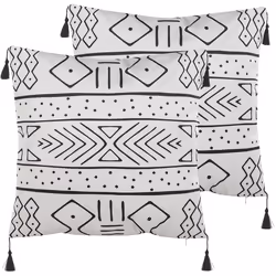 Set of 2 Decorative Cushions SCHEFFLERA Velvet 45 x 45 cm White Geometric Pattern
