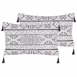 Set of 2 Decorative Cushions SCHEFFLERA Velvet 30 x 50 cm White Geometric Pattern