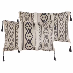 Set of 2 Cushions Geometric Pattern 30 x 50 cm Beige and Black PULMONARIA