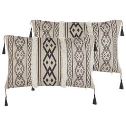 Set of 2 Cushions Geometric Pattern 30 x 50 cm Beige and Black PULMONARIA