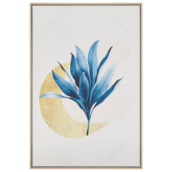 Floral Motif Framed Canvas Wall Art 63 x 93 cm Beige and Blue CORVARO