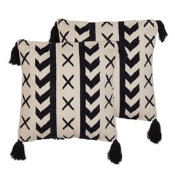 Set of 2 Cotton Cushions Geometric Pattern with Tassels 45 x 45 cm Beige and Black DEADNETTLE