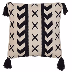 Cotton Cushion Geometric Pattern with Tassels 45 x 45 cm Beige and Black DEADNETTLE
