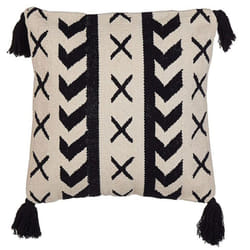 Cotton Cushion Geometric Pattern with Tassels 45 x 45 cm Beige and Black DEADNETTLE