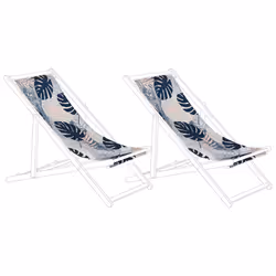 Set of 2 Sun Lounger Replacement Fabrics Palm Leaves Pattern Blue ANZIO / AVELLINO