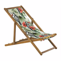 Set of 2 Folding Deck Chairs ANZIO with Replacement Fabrics Animal Motif Acacia Wood Light Brown
