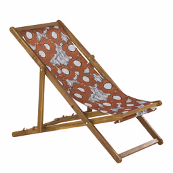 Set of 2 Folding Deck Chairs ANZIO with Replacement Fabrics Floral Motif Acacia Wood Light Brown
