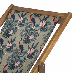 Set of 2 Folding Deck Chairs ANZIO with Replacement Fabrics Animal Motif Acacia Wood Light Brown