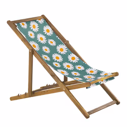 Set of 2 Folding Deck Chairs ANZIO with Replacement Fabrics Floral Motif Acacia Wood Light Brown
