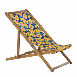Set of 2 Folding Deck Chairs ANZIO with Replacement Fabrics Floral Motif Acacia Wood Light Brown
