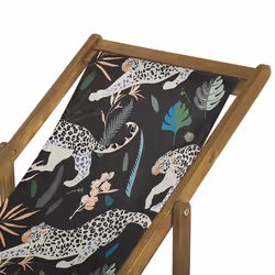 Set of 2 Folding Deck Chairs ANZIO with Replacement Fabrics Animal Motif Acacia Wood Light Brown