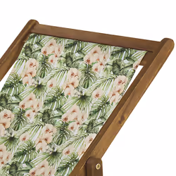 Set of 2 Folding Deck Chairs ANZIO with Replacement Fabrics Floral Motif Acacia Wood Light Brown
