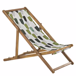Set of 2 Folding Deck Chairs ANZIO with Replacement Fabrics Floral Motif Acacia Wood Light Brown