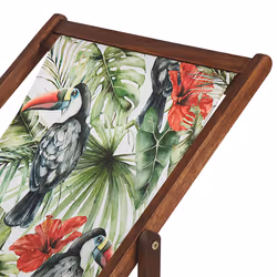 Set of 2 Folding Deck Chairs ANZIO with Replacement Fabrics Animal Motif Acacia Wood Dark Brown