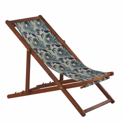 Set of 2 Folding Deck Chairs ANZIO with Replacement Fabrics Animal Motif Acacia Wood Dark Brown