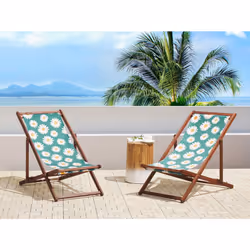 Set of 2 Folding Deck Chairs ANZIO with Replacement Fabrics Floral Motif Acacia Wood Dark Brown