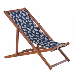 Set of 2 Folding Deck Chairs ANZIO with Replacement Fabrics Floral Motif Acacia Wood Dark Brown