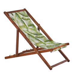 Set of 2 Folding Deck Chairs ANZIO with Replacement Fabrics Floral Motif Acacia Wood Dark Brown