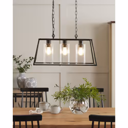 3 Light Metal Pendant Lamp Black MUGER - Additional view 4
