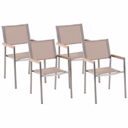 Set of 4 Garden Chairs GROSSETO Stainless Steel Beige