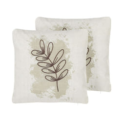 Set of 2 Cushions 30 x 50 cm Leaf Motif Beige CALENDULA