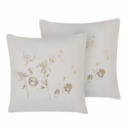 Set of 2 Decorative Cushions GOMPHRENA 45 x 45 cm Light Beige Plant Pattern