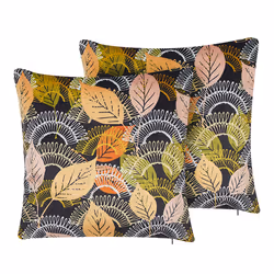 Set of 2 Decorative Cushions LAGURUS Velvet 45 x 45 cm Multicolour Plant Pattern