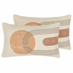 Set of 2 Decorative Cushions NASTURTIUM 30 x 50 cm Beige Geometric Pattern