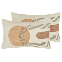 Set of 2 Decorative Cushions NASTURTIUM 30 x 50 cm Beige Geometric Pattern