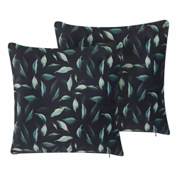 Set of 2 Decorative Cushions TOADFLAX Velvet 45 x 45 cm Green Black Plant Pattern