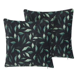 Set of 2 Decorative Cushions TOADFLAX Velvet 45 x 45 cm Green Black Plant Pattern