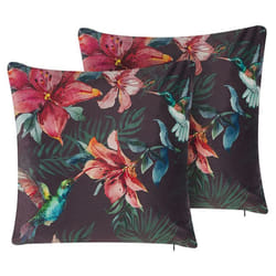 Set of 2 Decorative Cushions DICHONDRA Velvet 45 x 45 cm Multicolour Floral Pattern