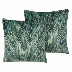 Set of 2 Decorative Cushions DIASCIA Velvet 45 x 45 cm Green Plant Pattern