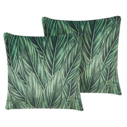 Set of 2 Decorative Cushions DIASCIA Velvet 45 x 45 cm Green Plant Pattern