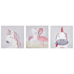 Set of 3 Canvas Art Prints 30 x 30 cm Grey and Pink TIMIA