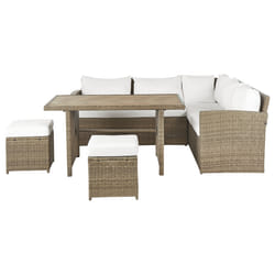 Garden Lounge Set with Table and Ottoman 5 Seater BARDI with Cushions PE Rattan Brown