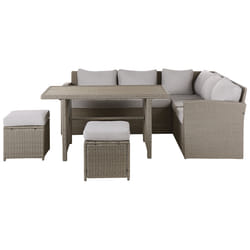 Garden Lounge Set with Table and Ottoman 5 Seater BARDI with Cushions PE Rattan Taupe