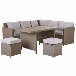 Garden Lounge Set with Table and Ottoman 5 Seater BARDI with Cushions PE Rattan Taupe
