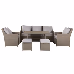 Garden Lounge Set with Table and Ottoman 5 Seater FONTI with Cushions PE Rattan Taupe